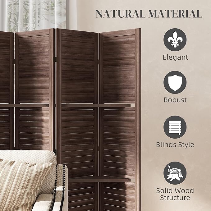 HOMCOM Room Divider, 6 Panel 67" Tall Wood Privacy Screen - Image 5