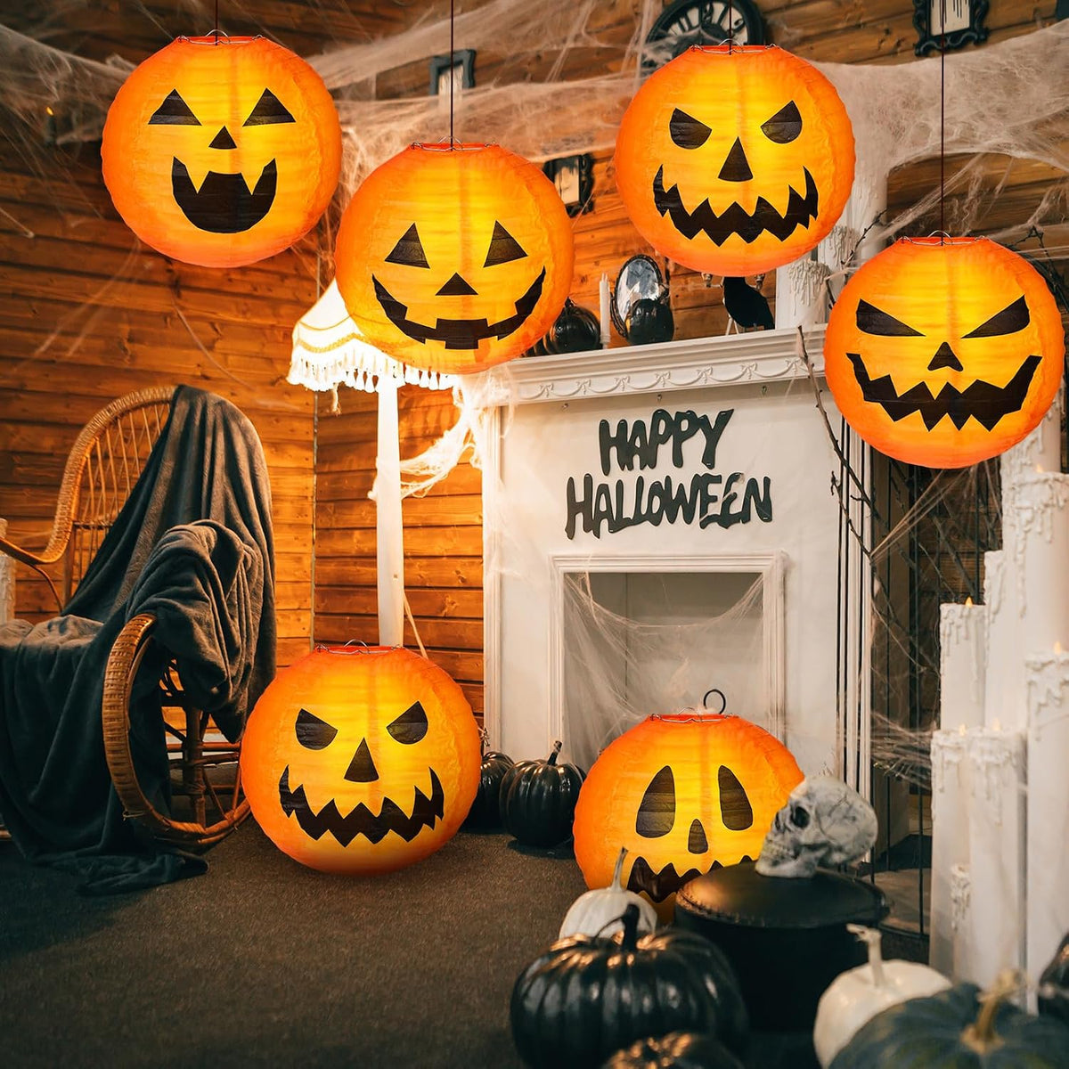 Retisee 20 Pcs 8 Inch Halloween Pumpkin Paper Lanterns Jack O Lantern