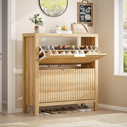 Shoe Cabinet Storage for Entryway, Fluted Shoe Cabinet - Image 3