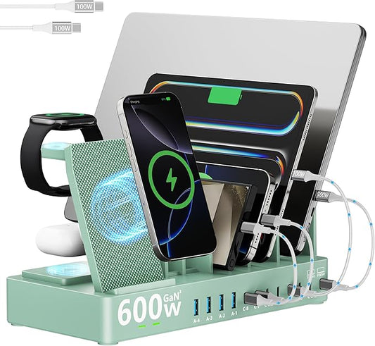 600w Charging Station for Multiple Devices, 15 in 1 Wireless Charger by SAIPKYGS
