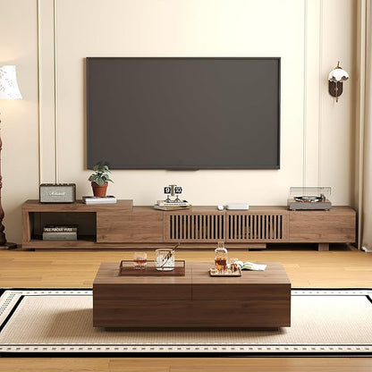 NessCarsti Mid-Century Modern TV Stand & Expandable Coffee Table Set, Walnut - Image 5