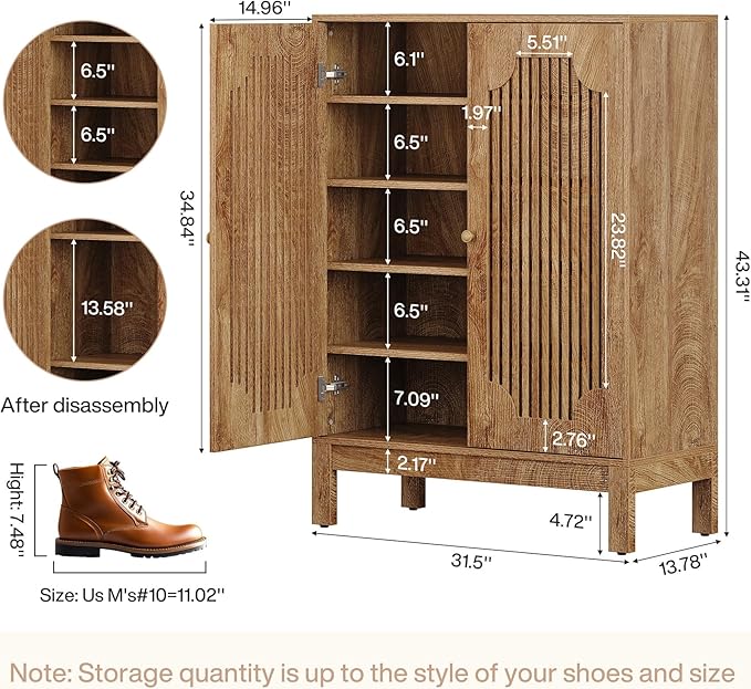 Tribesigns Shoe Cabinet with Doors, 5-Tier Shoe Storage Cabinet with Adjustable - Image 2