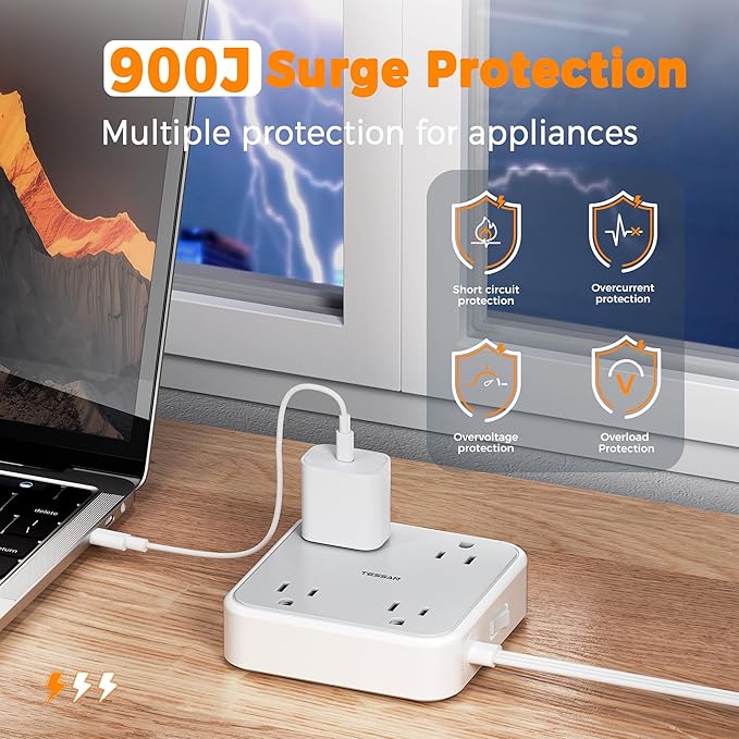 TESSAN Outlet Cover with Extra Outlet on Plug, Surge Protector Power Strip with - Image 6