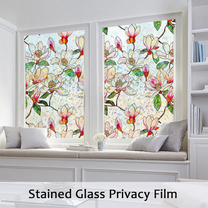 Window Privacy Film, Stained Glass Rainbow Stickers 17.5"x78.7" | 3D Colorful Static Cling Window Film, UV Blocking Heat Control Non-Adhesive, Day Night Privacy for Front Door Bathroom Office