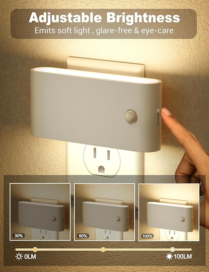 JandCase Motion Senor Night Light, 2 Pack Night Lights Plug into Wall, 0-100 LM - Image 3