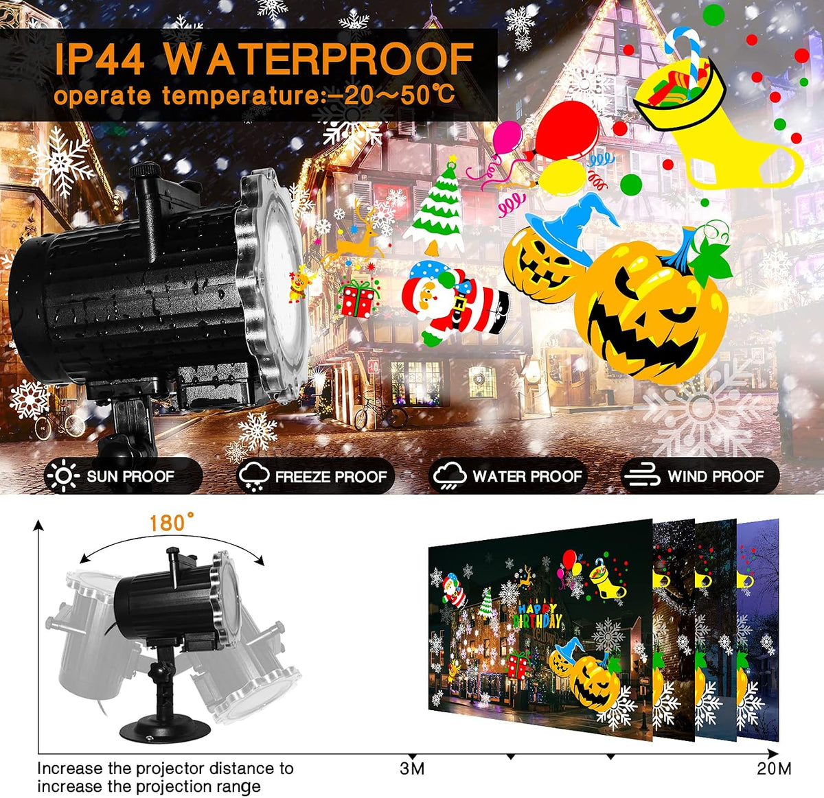 Halloween Projector Lights Outdoor, Year Round 10 Festival Theme 16 Slides Ho...