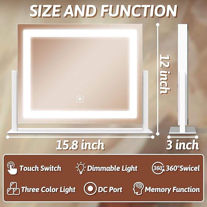 FENNIO Vanity Mirror with Lights, 3 Color Modes & Brightness Adjustable - Image 4