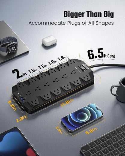 Surge Protector Power Strip, SUPERDANNY 18 AC Outlets - Image 3