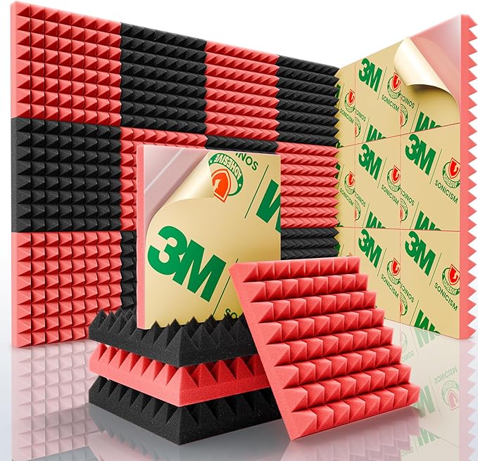 Sonicism Soundproof Wall Panels Self-Adhesive Pyramid 36 Pack, Sound Absorption by Sonicism