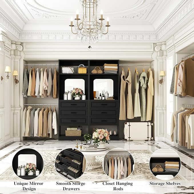 Unikito Closet System with 6 Drawers, 6-14Ft Closet Organizer with Mirror - Image 3