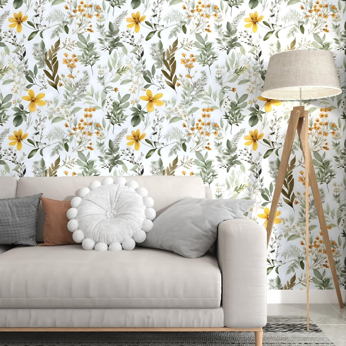 Vintage Green Yellow Wild Floral Botanical Wallpaper 17.5"x393" | Self Adhesive/Removable/Waterproof/Thick Vinyl Contact Paper for Bathroom Bedroom Shelf Cabinet Drawer,Prepasted,Easy Peel