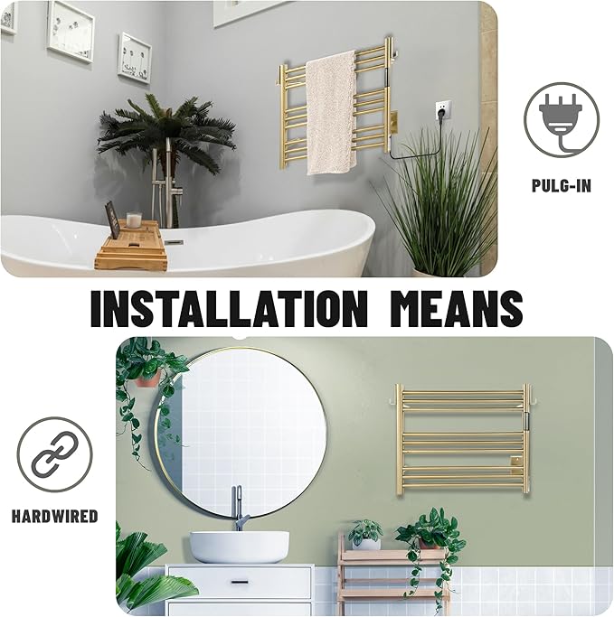 K&KALONZO Towel Warmer for Bathroom, Wall-Mounted 9-Bar Heated Towel Rack - Image 4