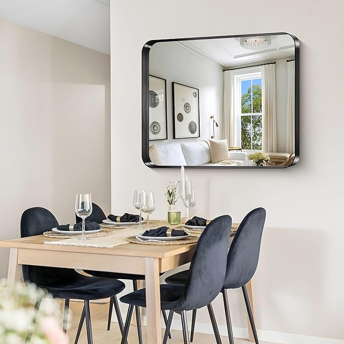 CIRCUMI Black Bathroom Mirror, Rounded Corner, Tempered Glass, Mirror - Image 4