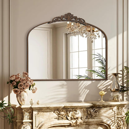 Micasso Vintage Bronze Wall Mirror: 40"x29" Baroque Antique Arched Mirror | Traditional Ornate French Decorative Mirror for Bedroom/Bathroom/Fireplace/Entryway/Hallway/Dresser/Vanity/Mantel/Nightstand