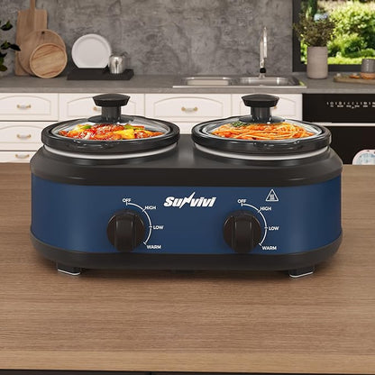 Sunvivi Double Slow Cooker, 2 Removable Pots Small Mini Crock Buffet Server and - Image 2