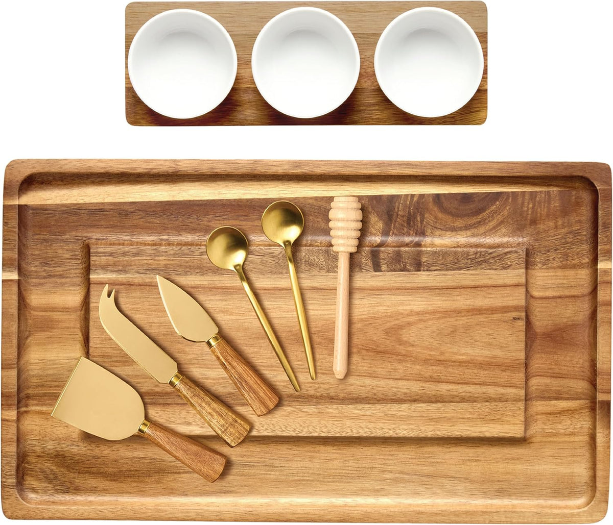 Charcuterie Board Set with Serving Accessories, Acacia Wood
