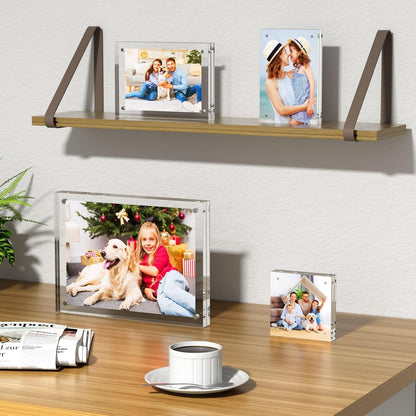 AITEE 5x5 Acrylic Picture Frames 3 Pack, Clear Picture Frames，20% Thicker | Freestanding Double Sided Magnetic Acrylic Lucite Frameless Transparent Square Frame Block Gift for Desktop Display