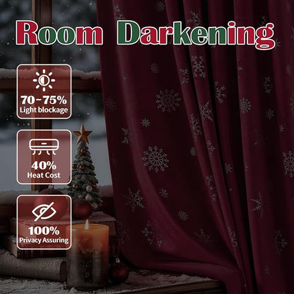 FMFUNCTEX Snowflake Red Christmas Velvet Blackout Curtains - Image 3