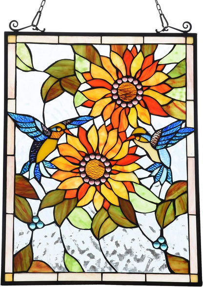 Capulina Sunflower and Birds Stained Glass Panels Window Hangings