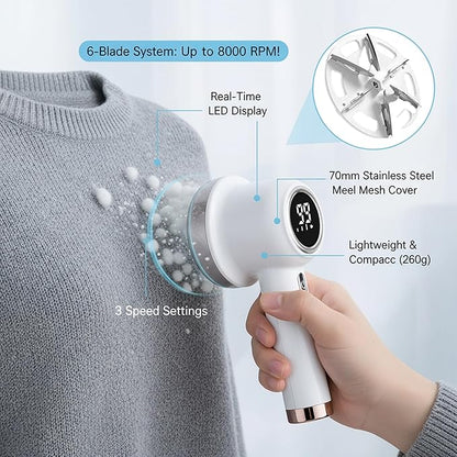 Electric Fabric Shaver with Digital Display, 6-Blade Lint Remover Machine - Image 3
