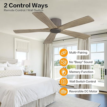 WINGBO 48" Flush Mount DC Ceiling Fans without Lights, 5 Carved Solid Wood - Image 2