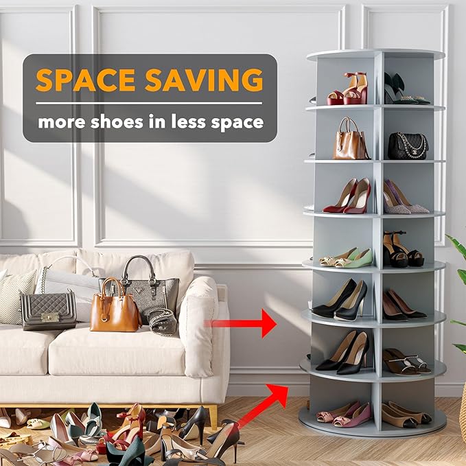 SpaceAid 7 Tier Rotating Shoe Rack Tower, Spinning Shoe Display Lazy Susan - Image 3