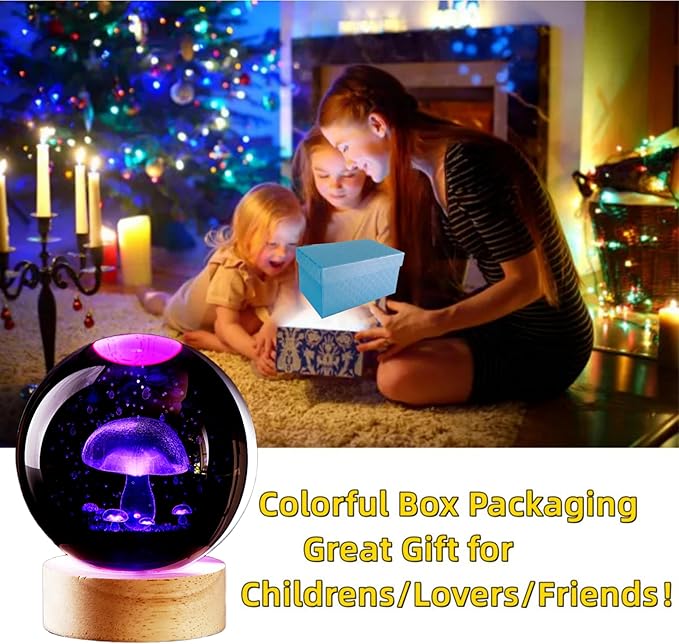 Conalisk 3D Mushroom Crystal Ball Lamp, Lifelike LED Mushroom Night Light - Image 5