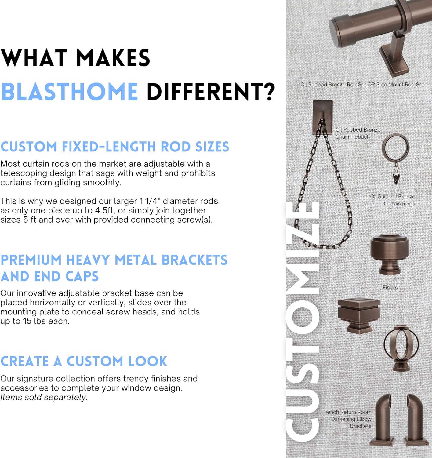 BLASTHOME® Luxury Step Square Finials – Fits Only Signature Collection Curtain Rods (Rod Not Included) – Premium Quality, Heavy Metal – Set of Two – Oil Rubbed Bronze