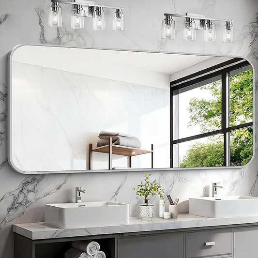 Silver Bathroom Mirror, 72 x 30 Inch Large Rectangle Mirror, Rectangular Vanity by WelcometoCIVENO