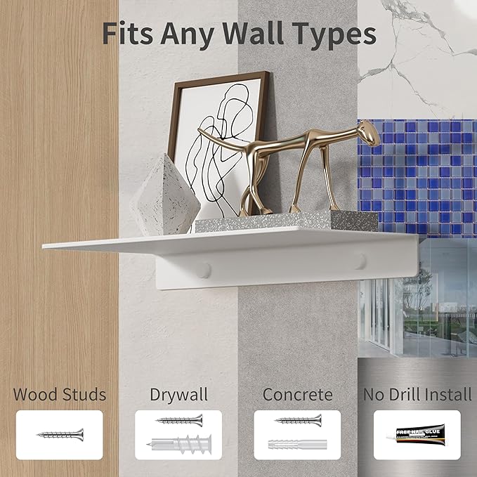 Danpoo White Floating Shelf for Wall Storage, Metal Wall Shelf for Living - Image 7