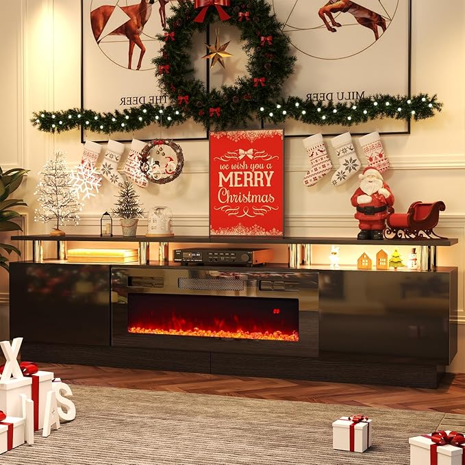 Fireplace TV Stand with 36" Fireplace, 80” Entertainment Center with LED Lights - Image 2