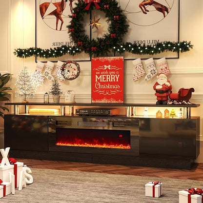 Fireplace TV Stand with 36" Fireplace, 80” Entertainment Center with LED Lights - Image 2