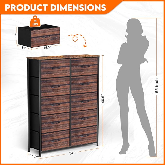 Dresser for Bedroom with 10 Drawers, Chest of Drawers, Storage Drawers - Image 3