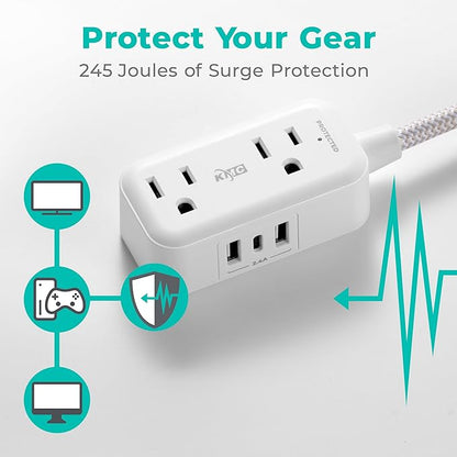 KMC 2-Outlet Mini Surge Protector Power Strip, 1 USB-C & 2 USB-A Ports - Image 5