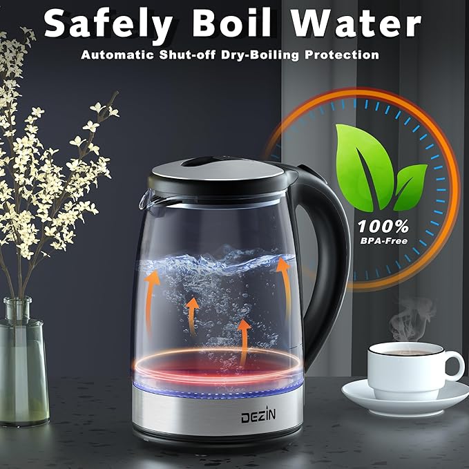 Dezin Electric Kettle, BPA-Free 2L Electric Water Heater, Glass Electric Tea - Image 2