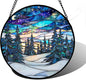 DASTOLL Stained Glass Window Hanging, Starry Sky Trees and Snow Sun Catchers by DASTOLL