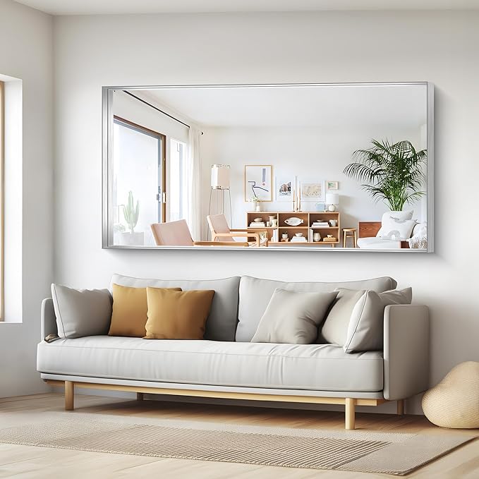 Silver Bathroom Mirror, 72x36 Inch Rectangular Framed Mirror, Large Wall - Image 5