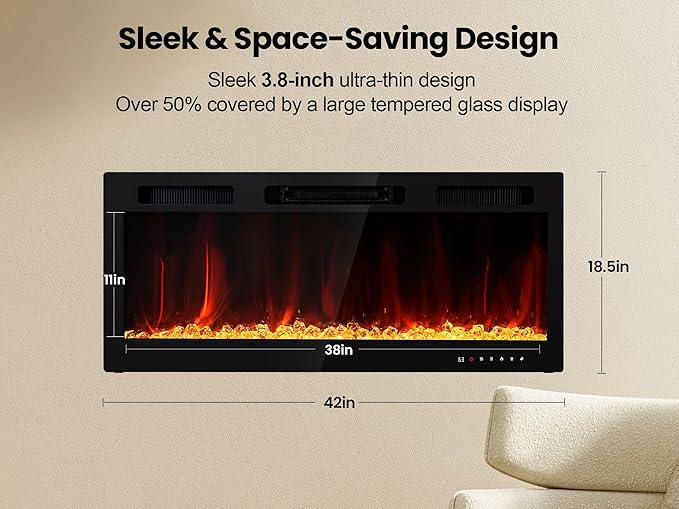 Electric Fireplace Inserts 42 Inch Wide, RealSmart Wall Mounted Fireplace - Image 7