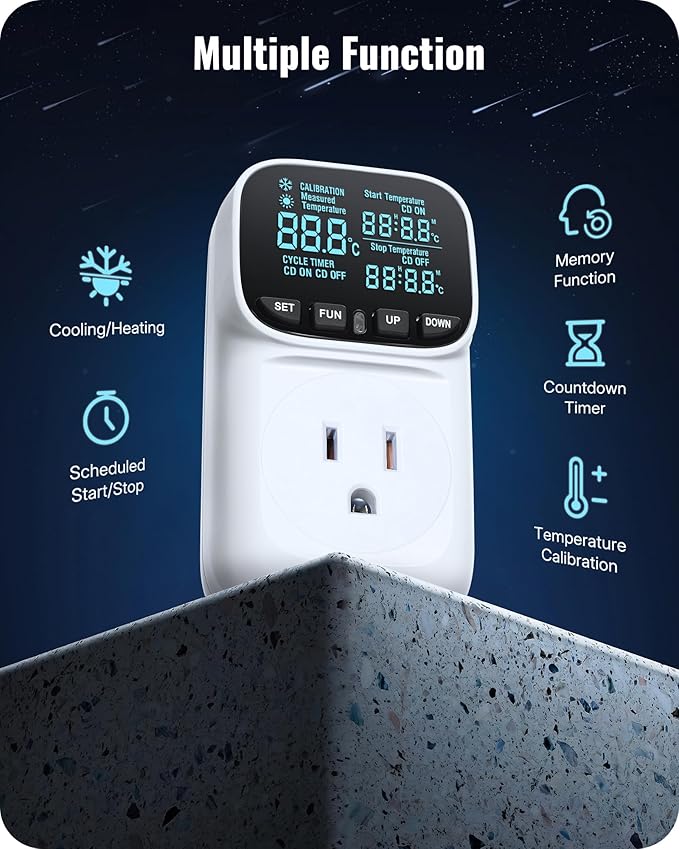 Digital Temperature Controller Outlet, 15A/1800W Heavy Duty Thermostat Plug - Image 7