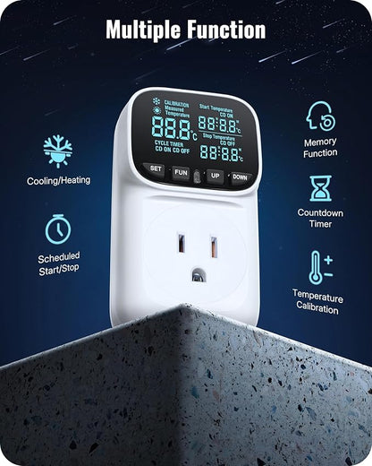 Digital Temperature Controller Outlet, 15A/1800W Heavy Duty Thermostat Plug - Image 7