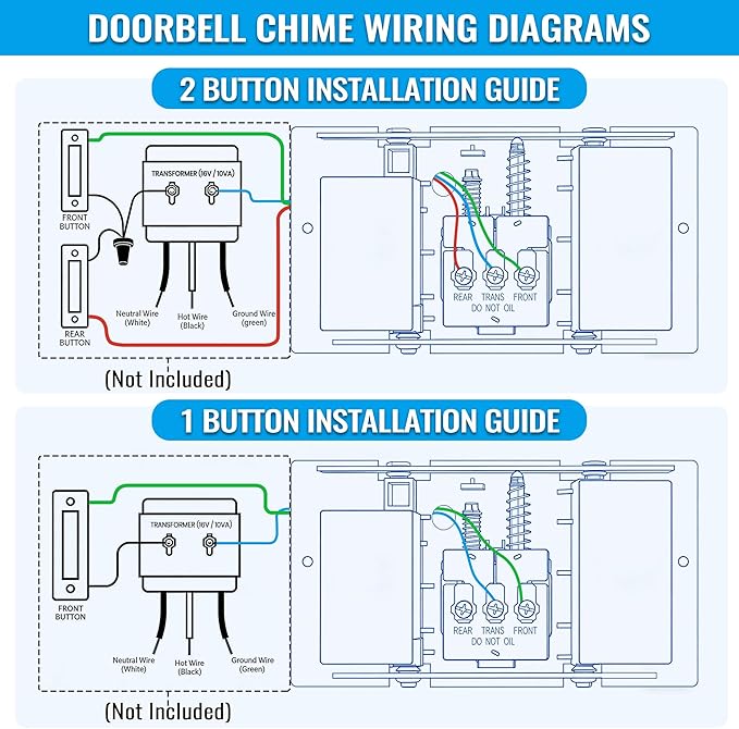 Saillong Wired Doorbell Chime, 16V 10VA Front and Rear Door Chime - Image 3