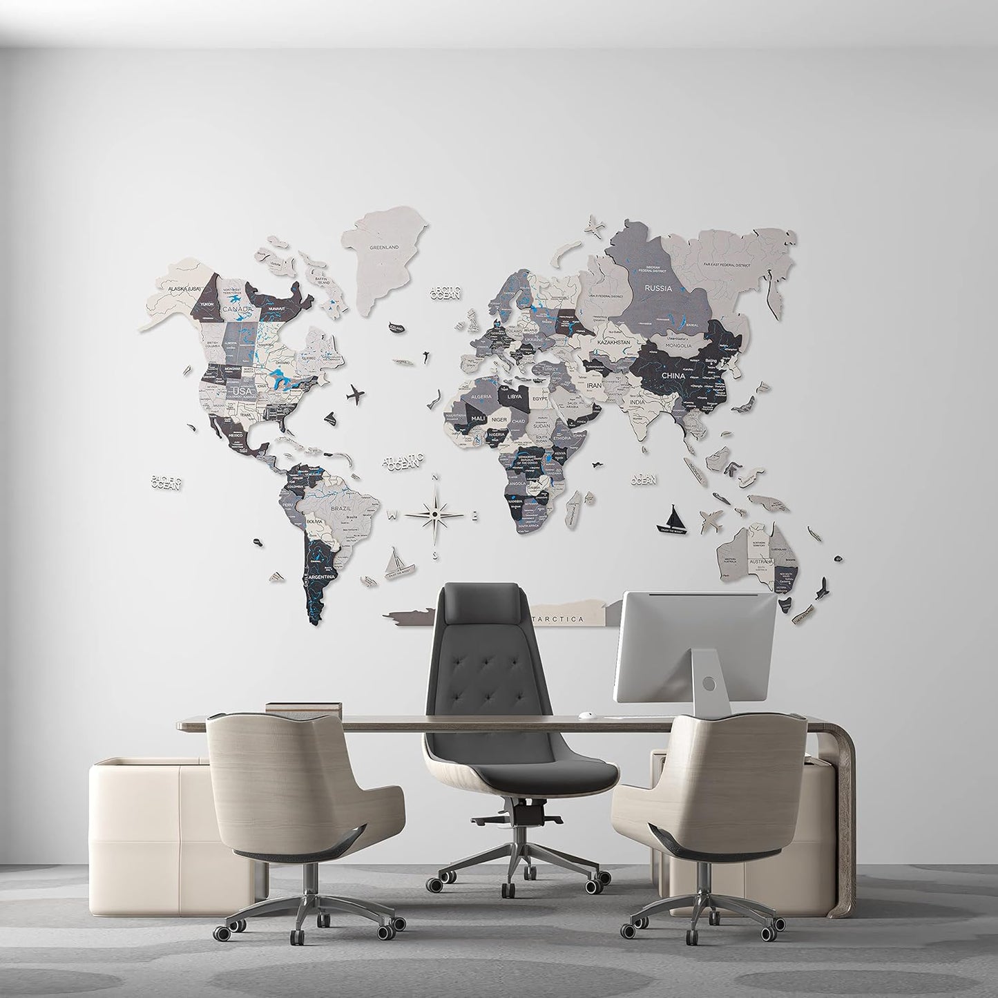 Handmade 3D Wood World Map Wall Art Large Wall Decor Track Your World Travels - Special for Home, Kitchen and Office (Large, Nordik)