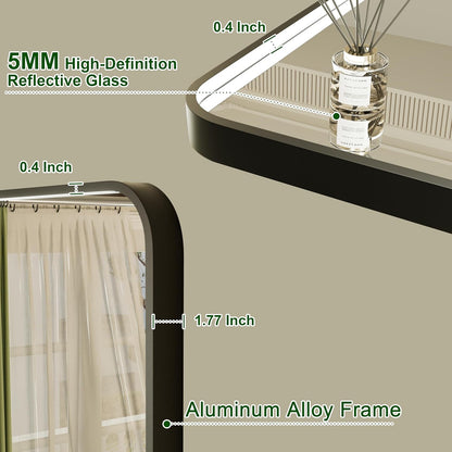 16"x24" Black LED Bathroom Mirror with 3000K/4500K/6000K Lights | Anti-Fog, Stepless Dimmable, Memory Function, Wall Mounted Aluminum Frame Lighted Bathroom Vanity Mirror, ETL Listed
