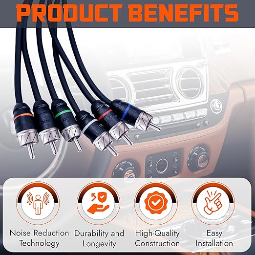 Elite Audio Premium Series 17ft. 6-Channel Car Audio RCA Cable – Double Shielded - Image 2