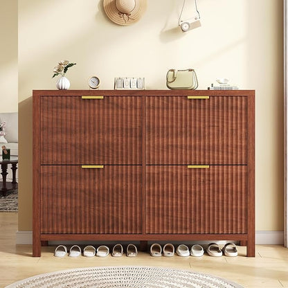 Shoe Cabinet Storage for Entryway, Fluted Walnut Shoe Cabinet - Image 9