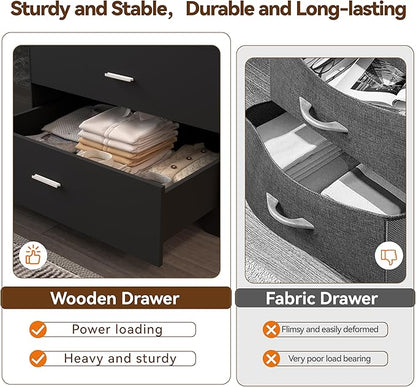 Dresser with Power Outlets Wooden 6 Drawer Dresser with Large Organizer Black - Image 6