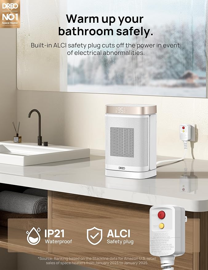 DREO Space Heater for Bathroom and Indoor, Portable Heater, 1500W Safe and - Image 2