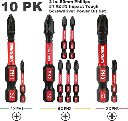 Anti-slip Hex Impact Tough Magnetic Screwdriver Bits Set 2 in. PH1/PH2/PH3 - Image 2