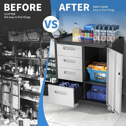Metal Storage Cabinet with Wheels, Rolling Tool Cabinet with Adjustable Shelve - Image 5