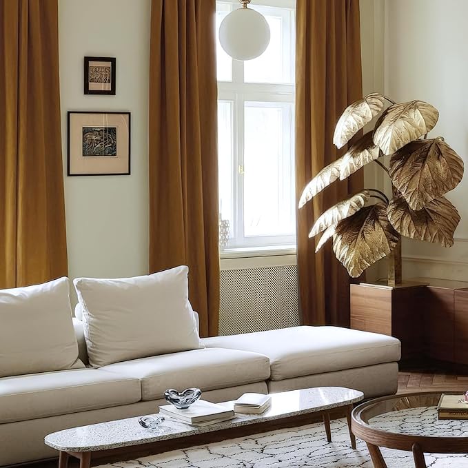 FMFUNCTEX Velvet Blackout Curtains Gold Brown Thermal Insulated Curtains - Image 8
